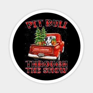 Christmas Pit Bull Through The Snow Dog Santa Truck Tree Magnet